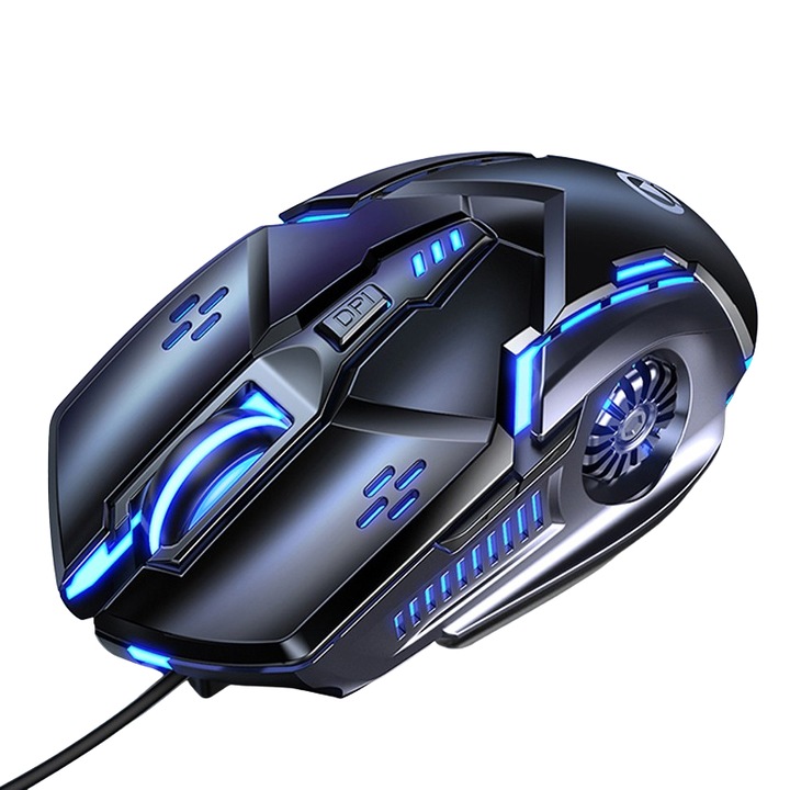 Vezetékes gamer egér RatroMii™, 6 gomb, 3200 DPI, RGB háttérvilágítás, ergonómikus, Fekete