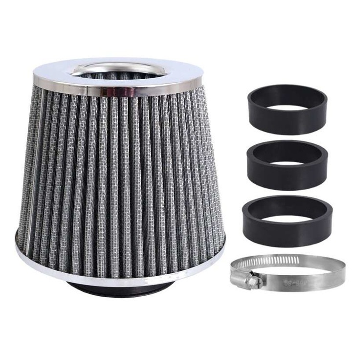 Sport légszűrő, ezüst-króm, 3 adapter, h15cm, 86007 Carmotion