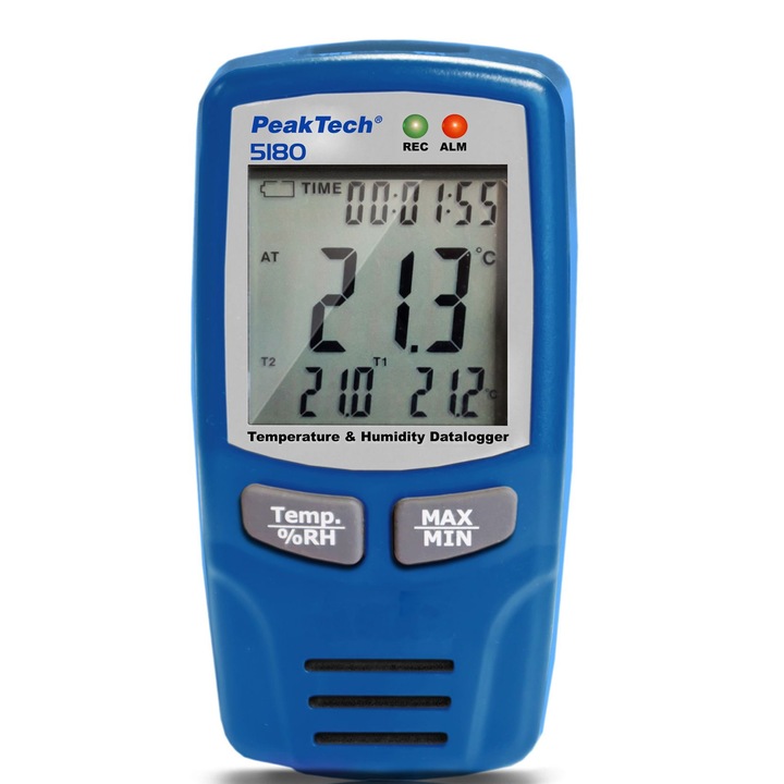 Peaktech hőmérséklet adatgyűjtő, P5180, LCD kijelző, kék
