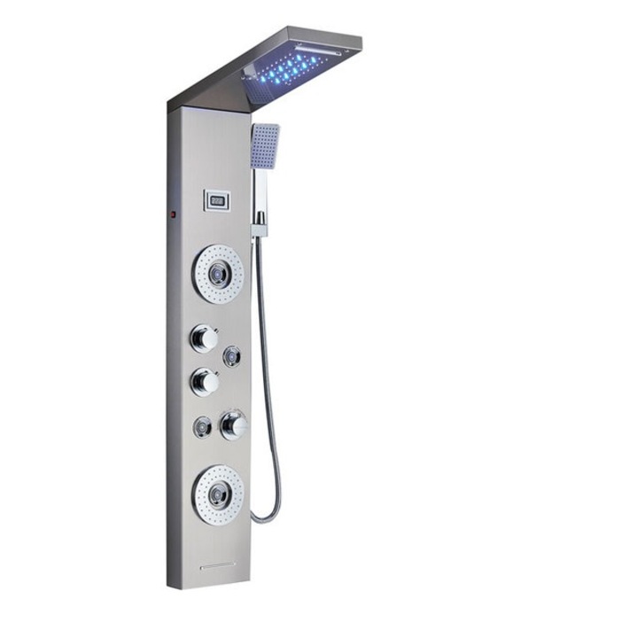 Panou dus, Blackswan, Tip M8019 model nichel cu LED, afisaj digital, pipa tip cascada si functii SPA, dimensiune 114 cm