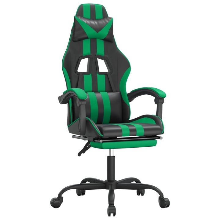 Scaun de gaming cu suport picioare negru/verde vidaXL, piele ecologica, 14.5 kg