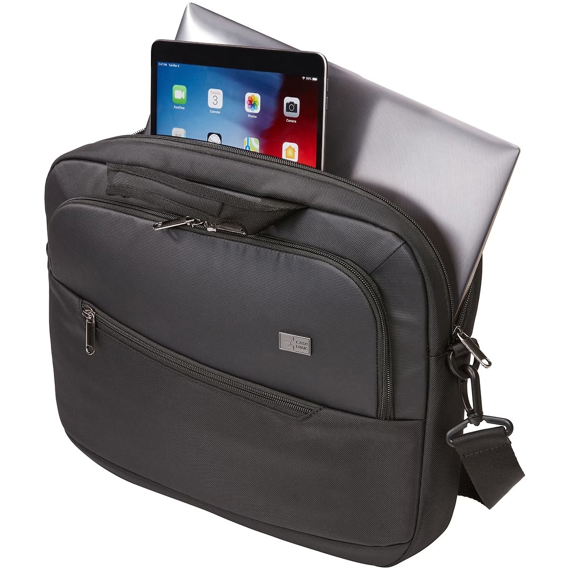 Geanta Case Logic,pentru notebook de max. 14 ", 1 compartiment, buzunar frontal x 2,bretea umar, poliester, negru