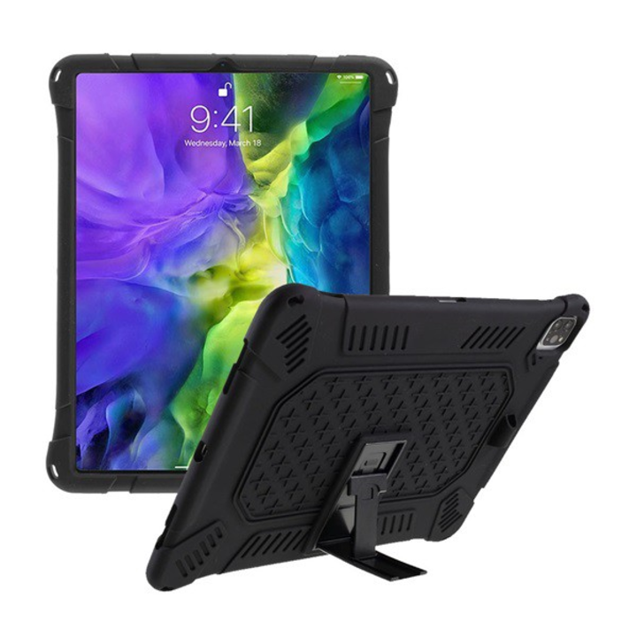 Defender telefonvédő gumi (közepesen ütésálló, kitámasztó, kereszt minta) FEKETE [Apple IPAD Pro 12.9 (2021)]