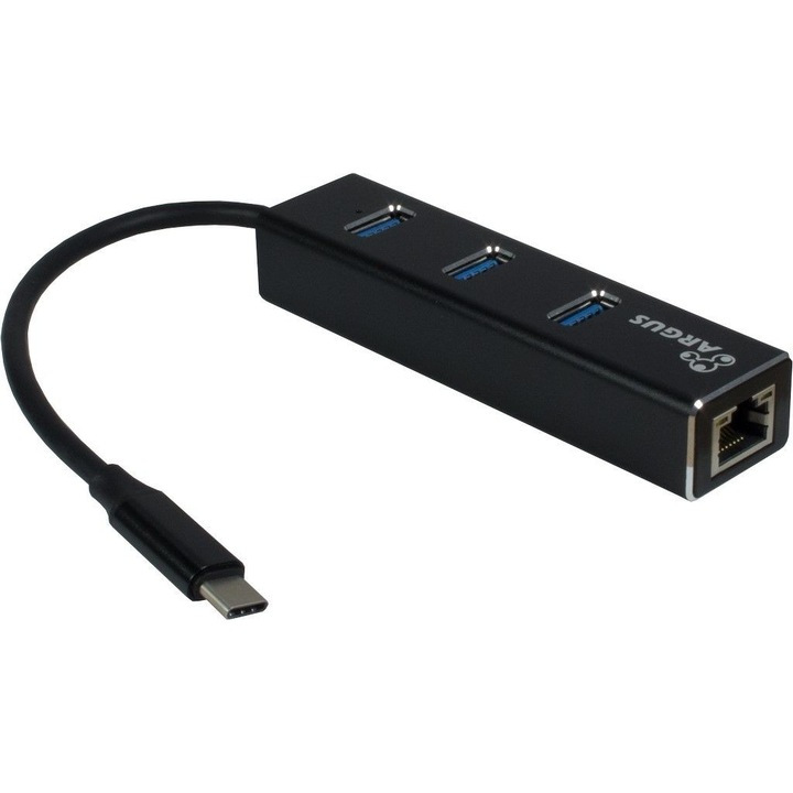 Inter-Tech Argus IT-410 USB-C HUB 3Port 1x RJ45 Gigabit Lan passiv Fekete (88885440) - USB Elosztó