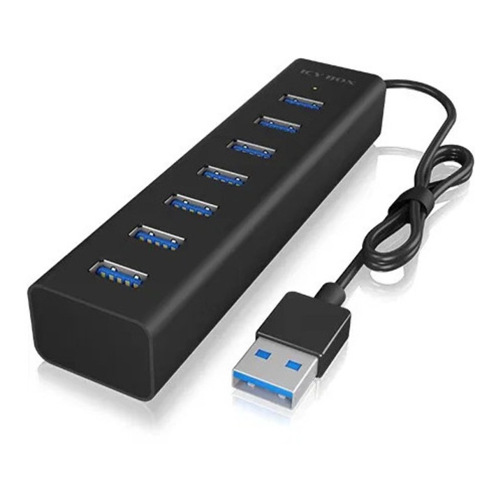 ICY BOX USB3.0 7Port Aktív, Tápegységgel, Fekete (IB-HUB1700-U3) - USB Elosztó