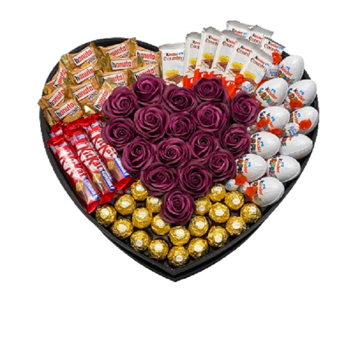 Cutie Cadou tip Inima Mare, ChocoBox, Lovely Red II, Trandafirii si Ciocolata