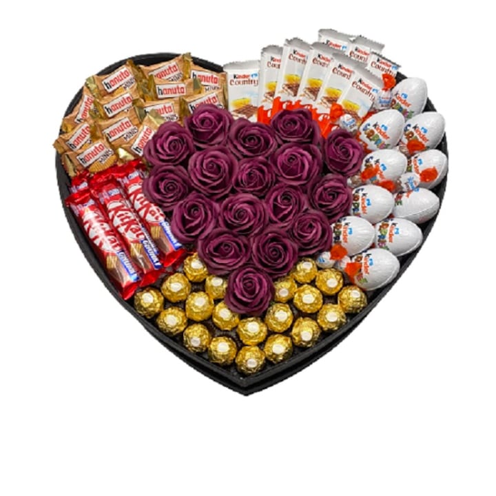 Cutie Cadou tip Inima Mare, ChocoBox, Lovely Red II, Trandafirii si Ciocolata