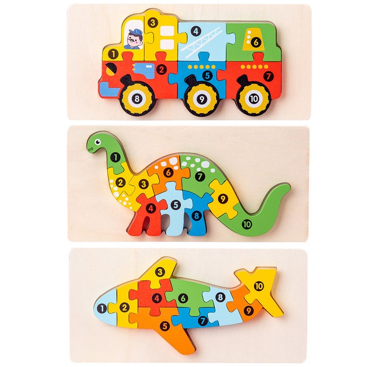 Jucarii Interactive Pentru Copii, Ronyes® Puzzle Dinozaur Potrivit pentru 2+ ani, 3 piese, 20.5x10.6x1.5cm, Multicolor