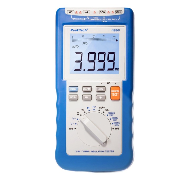 Peaktech digitális multiméter, P4395, LCD kijelző, fehér/kék