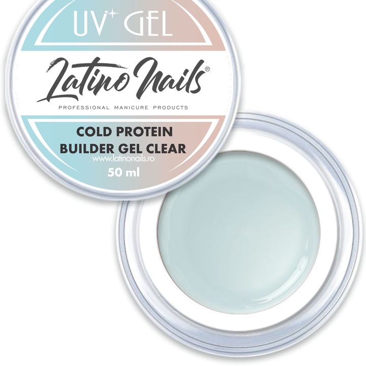 Gel constructie pentru unghii Cold Protein Clear cu particule de proteine, Latino Nails, nuanta naturala, 50 ml