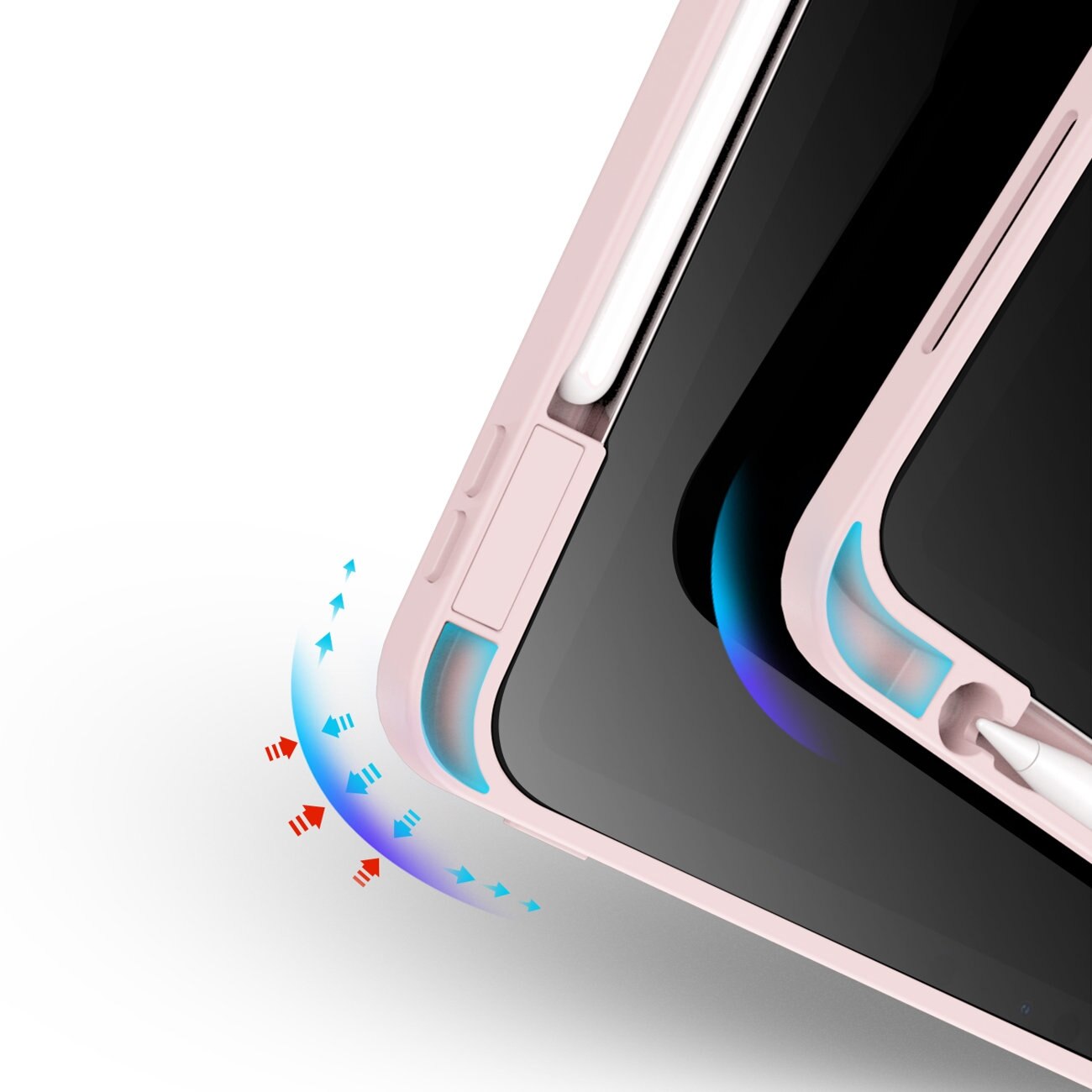 Husa de protectie pentru Apple iPad Pro 12.9" 2018/2020/2021, Smart Flip cover, cu fata detasabila si suport Landscape, Roz, HUR-BBL7095