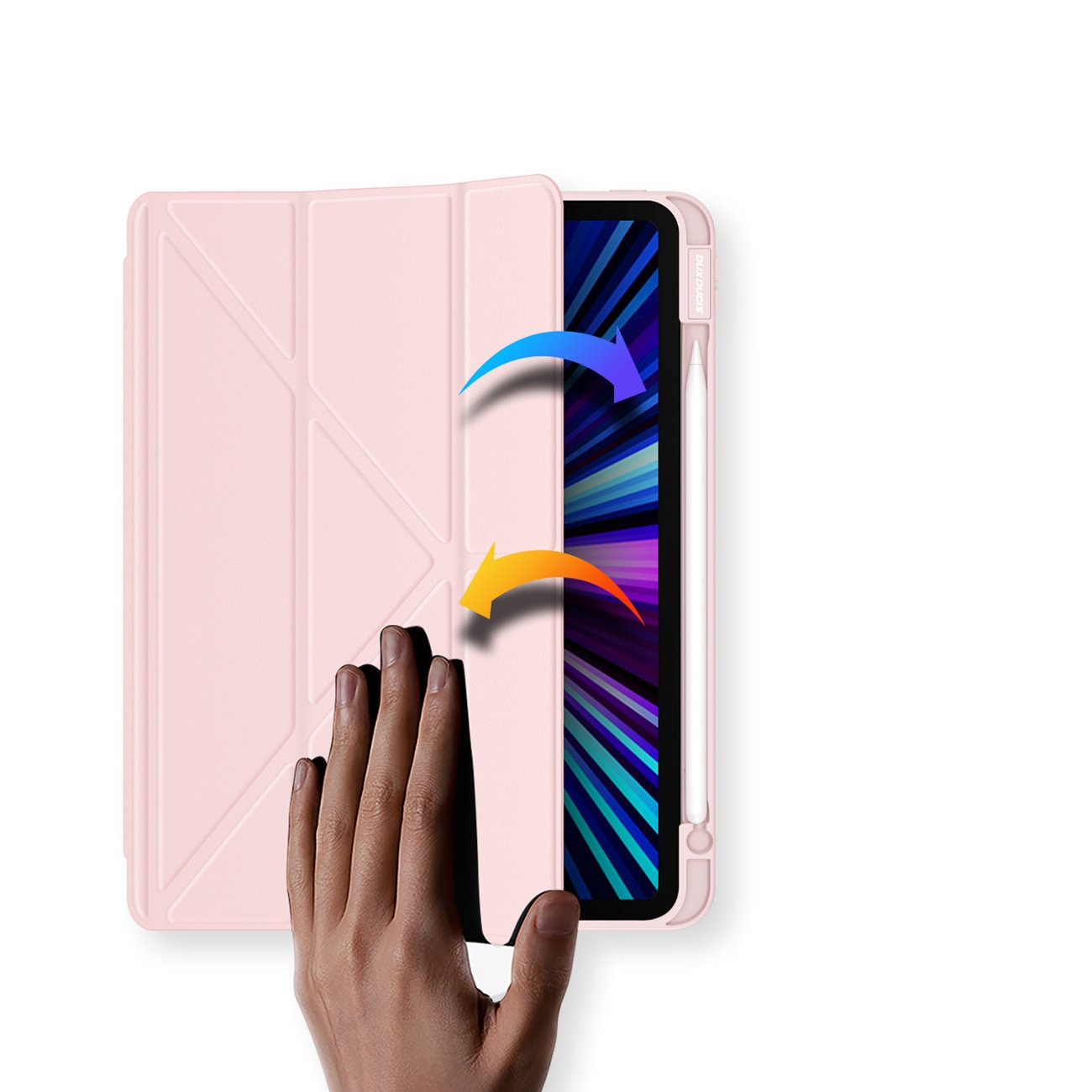 Husa de protectie pentru Apple iPad Pro 12.9" 2018/2020/2021, Smart Flip cover, cu fata detasabila si suport Landscape, Roz, HUR-BBL7095
