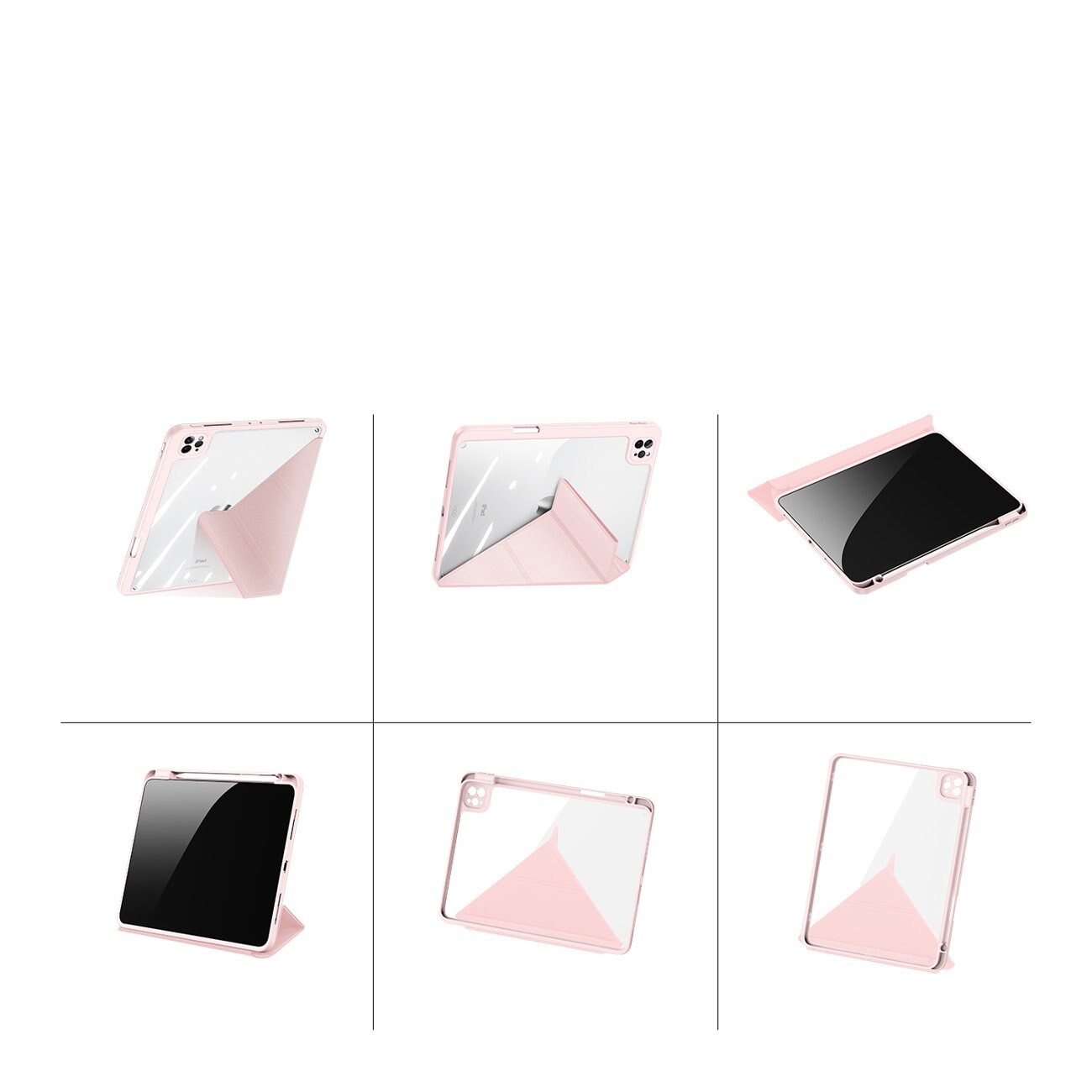 Husa de protectie pentru Apple iPad Pro 12.9" 2018/2020/2021, Smart Flip cover, cu fata detasabila si suport Landscape, Roz, HUR-BBL7095