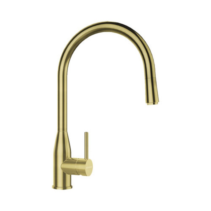 Magas konyhai csaptelep kihúzható zuhannyal Kavus, kerámiapatron, White Gold