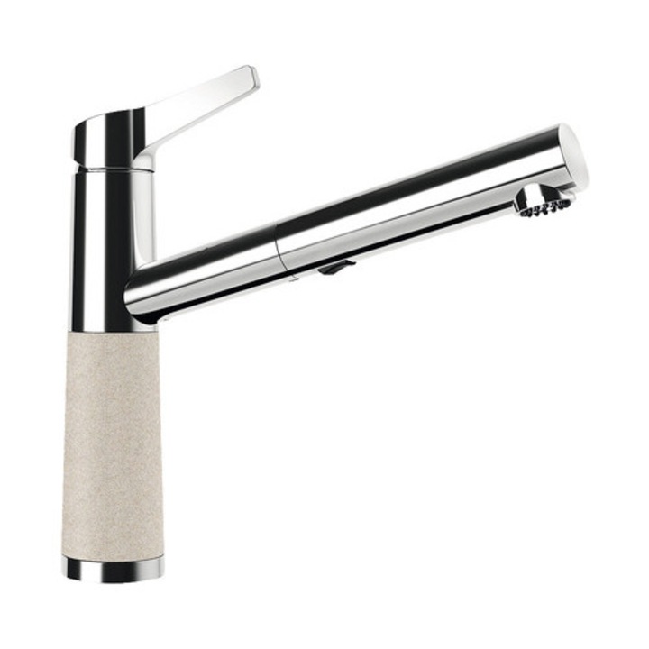 Konyhai csaptelep kihúzható zuhanyzóval SC-510, 2 féle fúvóka, kerámiapatron, Cristalite Sabbia