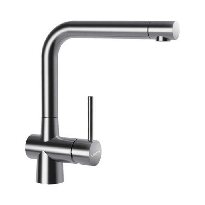 Laios egykaros konyhai csaptelep, magas kifolyó, kerámiapatron, szálcsiszolt rozsdamentes acél