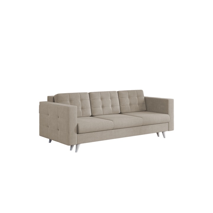 Canapea Santorini, extensibila, lada depozitare, stofa, 225 x 105 x 90 cm, Crem