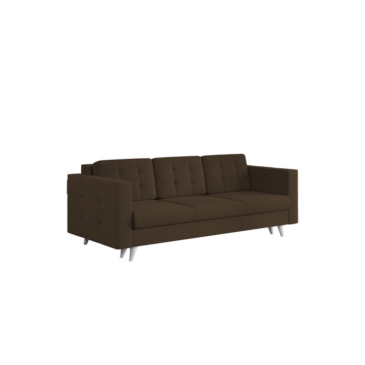 Canapea Santorini, extensibila, lada depozitare, stofa, 225 x 105 x 90 cm, Maro