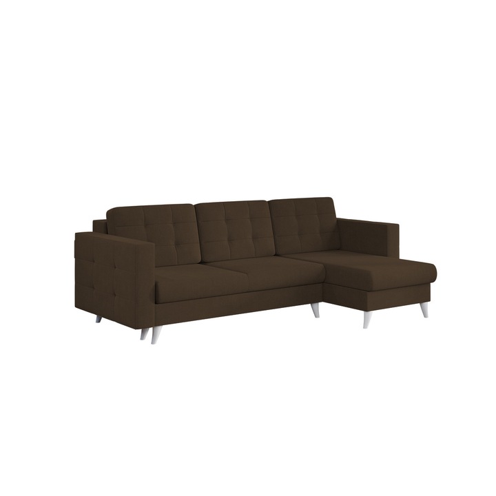 Coltar Santorini, extensibil, lada depozitare, stofa, 250 x 150 x 90 cm, Maro