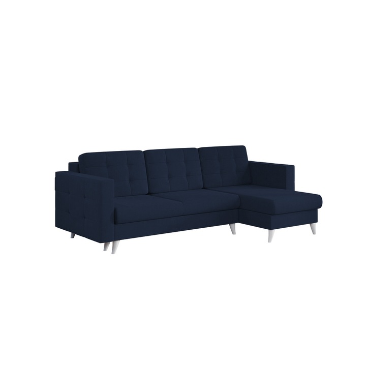 Coltar Santorini, extensibil, lada depozitare, stofa, 250 x 150 x 90 cm, Albastru