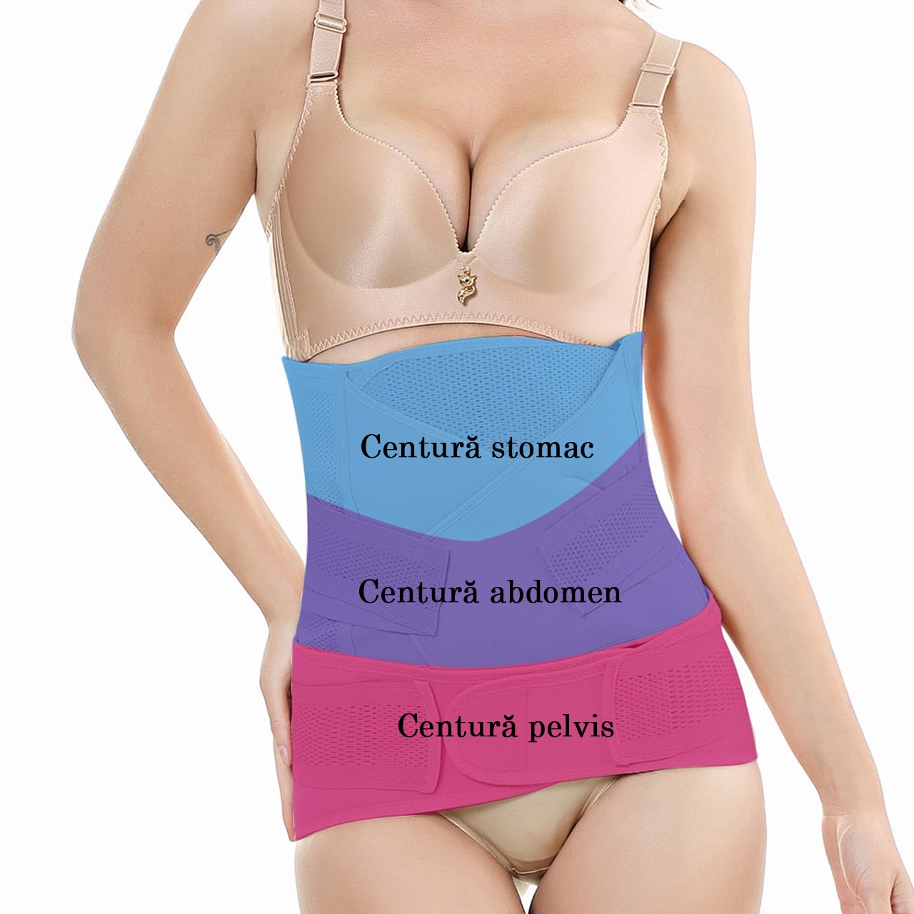 3 in 1 – Corset Postnatal, susținere, modelator al zonei abdomenului  superior, abdomenului inferior si pelvisului, 3 piese, Bej - OrtoSan