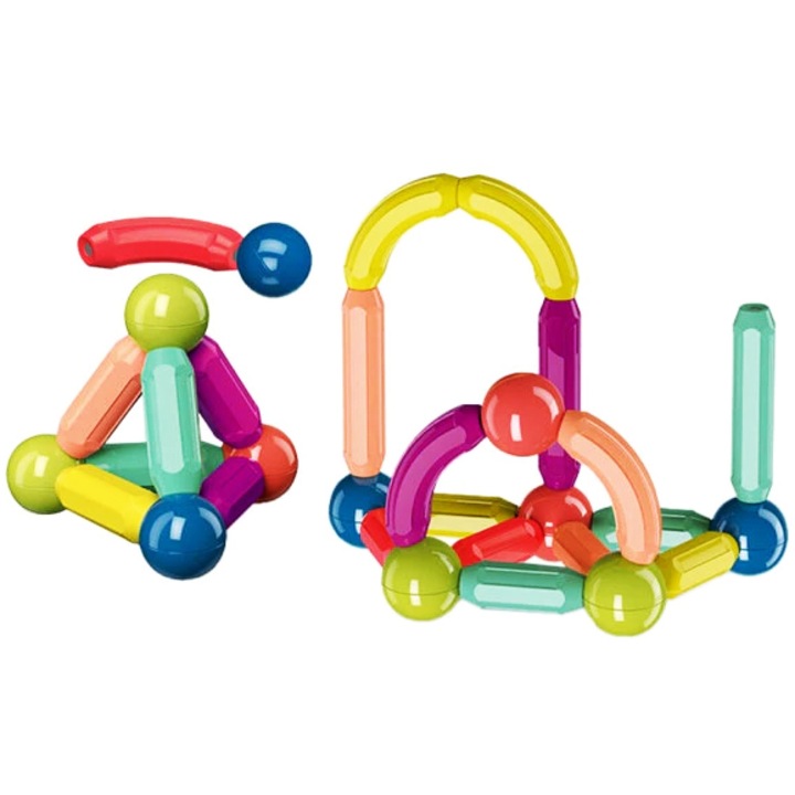 Set de joaca Magnetic 3D pentru constructii, Interactiv si Educational, pentru Copii, 42 piese magnetice, SARALMA®