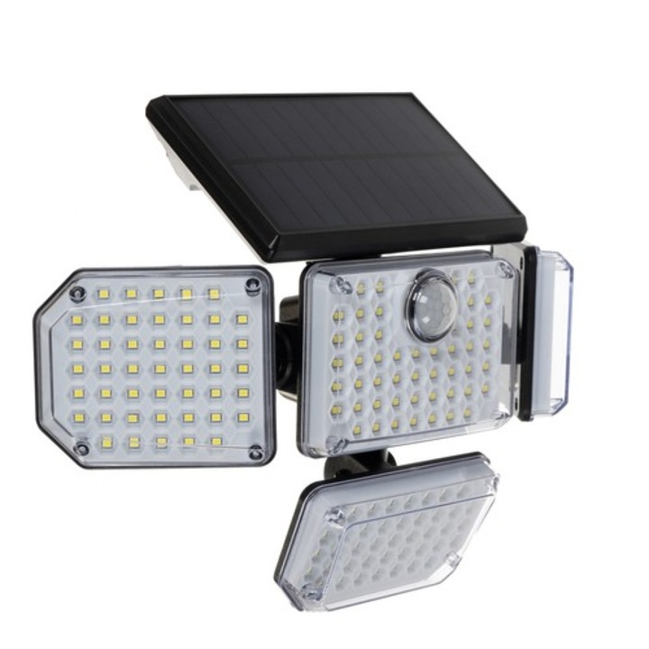 Lampa Solara Waterproof P65, 180 LED-uri COB, Reglabila, Unghiului de Inclinare, Senzor de Miscare PIR, Telecomanda, Patru Moduri de Operare