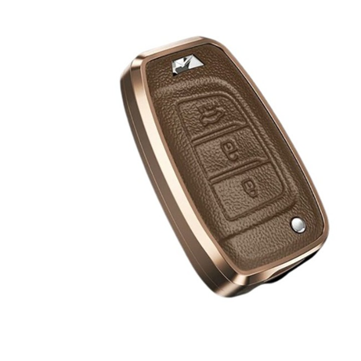 Алуминиев кафяв кожен калъф за ключове за Hyundai Elantra Solaris Tucson i30 i35 i40 Kona Genesis Santa Fe