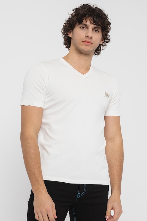 Karl Lagerfeld, Тениска с шпиц и лого, Бял, L
