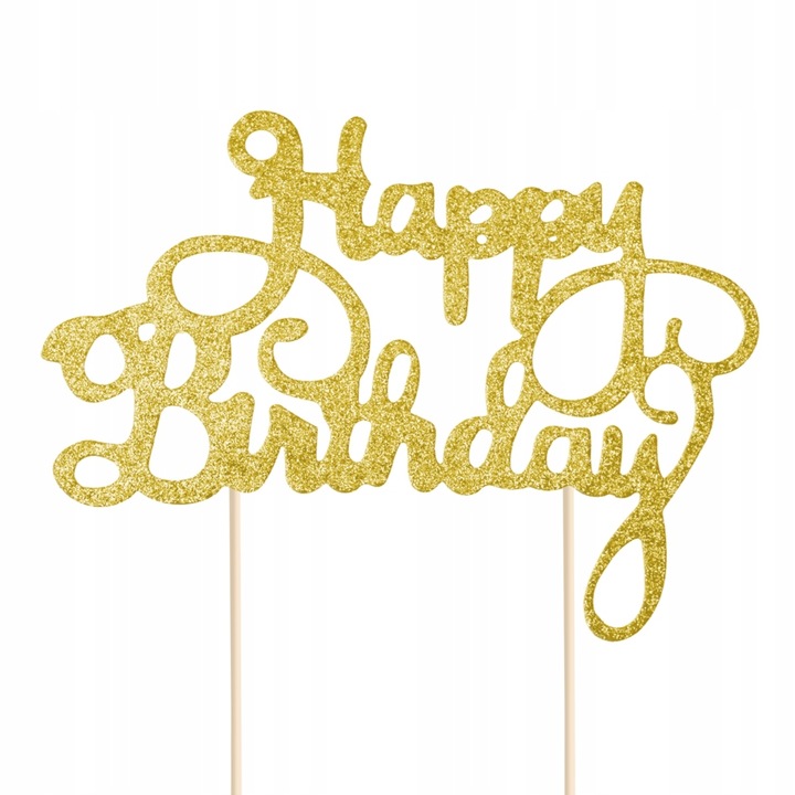 Декорация за торта Честит рожден ден, Топер, За рожден ден, Злато