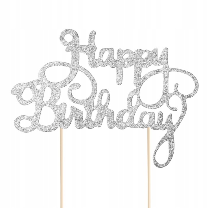 Декорация за торта Happy Birthday, Топер, За рожден ден, 21 x 14 см, Сребро