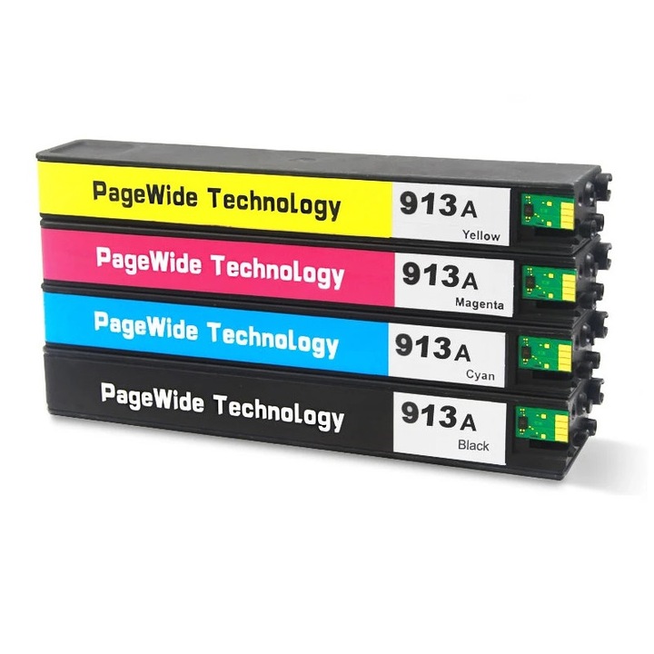 Set 4 cartuse Compatibile HP 913A Multicolor pentru HP PageWide Pro 352dn, PageWide Pro 377dn,452dw, Pro 477dw, MFP P57750dw, P55250dw, PageWide 352dw, PageWide 377dw MFP, PageWide Pro 477dwt, PageWide Pro 452dwt