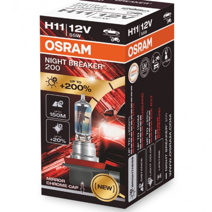 Халогенна крушка за фар Osram H11 Night Breaker +200% 55w 12v PGJ19-2 1бр. 64211NB200