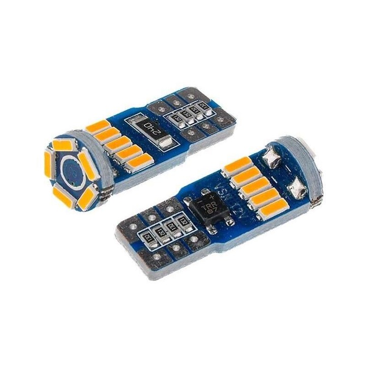 Set 2 becuri T10, 15 LED-uri SMD 4014, 12V, W5W, galben, Canbus 58286 Vision