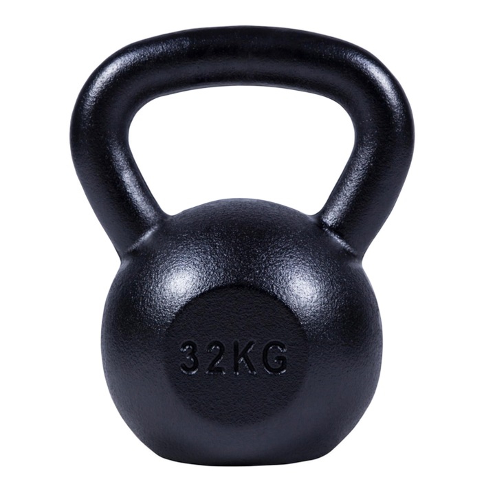 Kettlebell din fier, Gorilla Sports, 32 KG, Negru