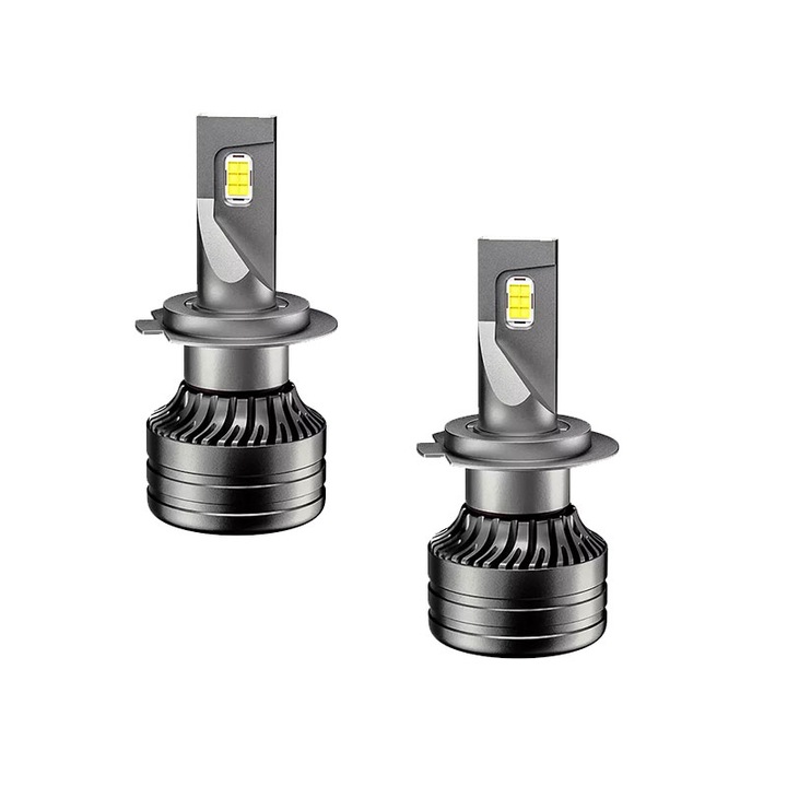 Set 2 becuri LED H7, 100W/set, Lumina alba 6000k, Ventilator puternic, Canbus, DOMDRIVE® BlackEdition