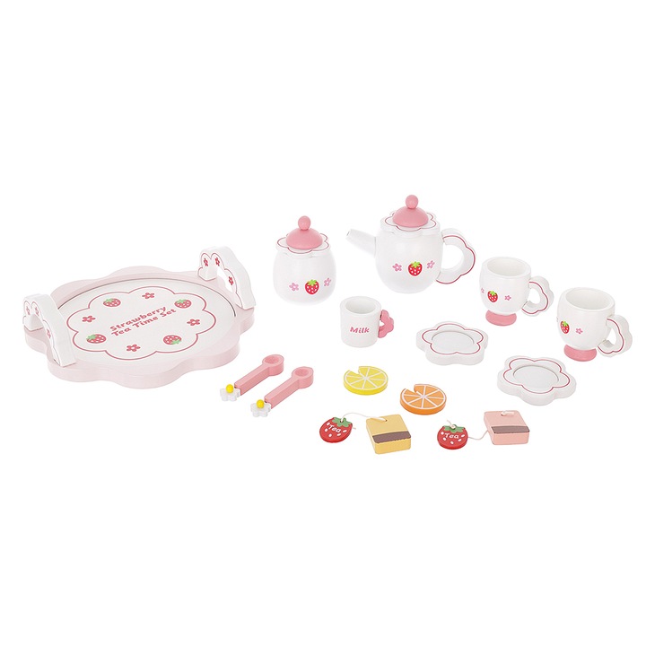 Детски сервиз за чай, От дърво, Многоцветен, 16 броя