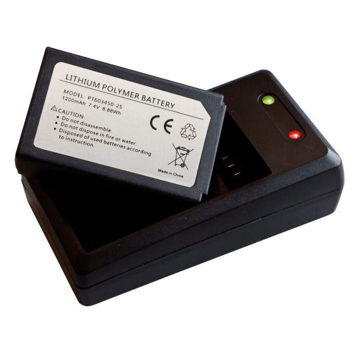 Peaktech akkumulátor és töltő, P3440BC, Li-Po, 1200 mAh, 7,4 V, P3440 kompatibilis, fekete