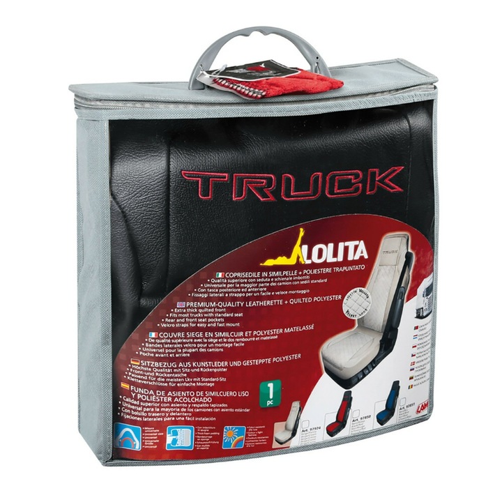 Husa scaun camion Lampa, Piele/Poliester, Negru/Rosu