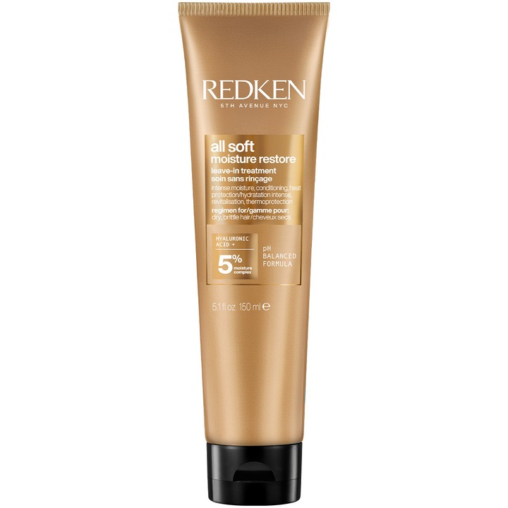 Crema de par Redken All Soft Moisture Restore fara clatire, pentru parul uscat imbogatita cu Ulei de Argan si Acid Hialuronic, 150 ml