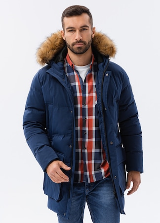 Geaca de iarna OMBRE C554, Parka, Barbati, Albastru inchis