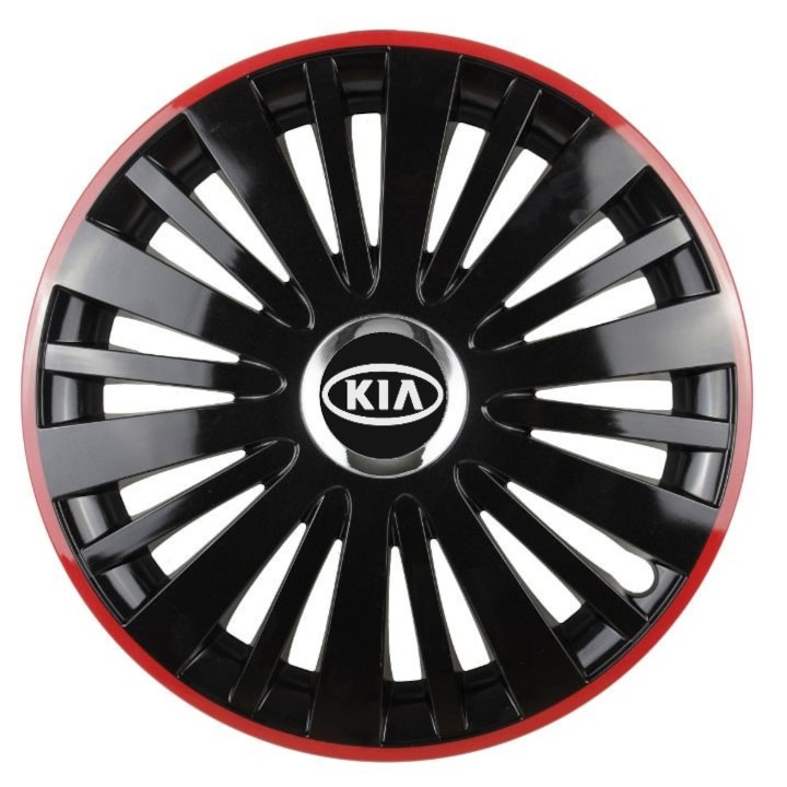 Set 4 capace roti Red/Black cu inel cromat R16 pentru gama auto Kia