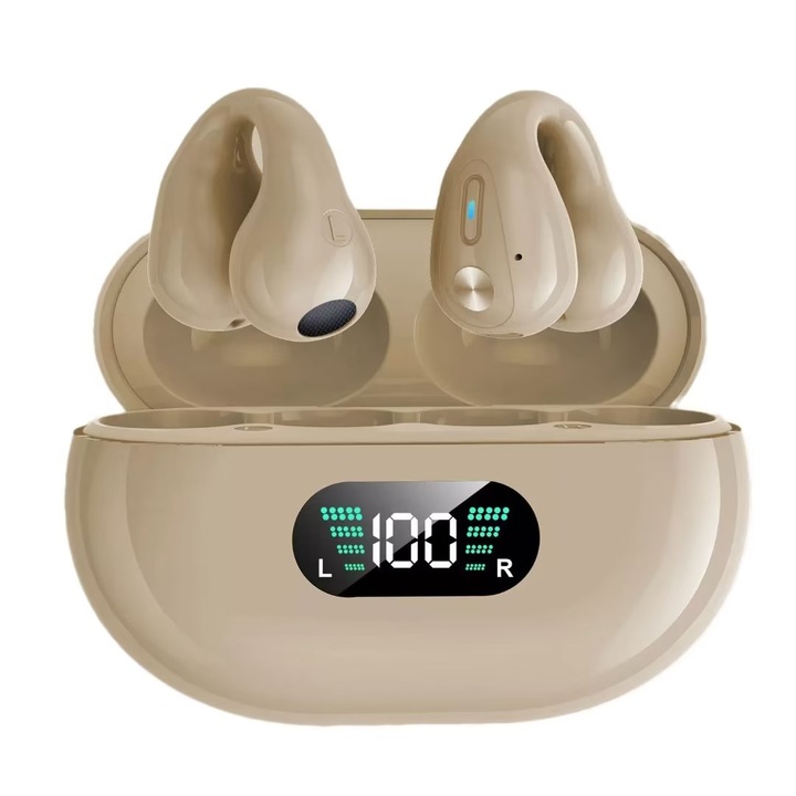 Vezeték nélküli fejhallgató, Bluetooth 5.3, HD hívás, dupla mikrofon, 500 mAh, krém