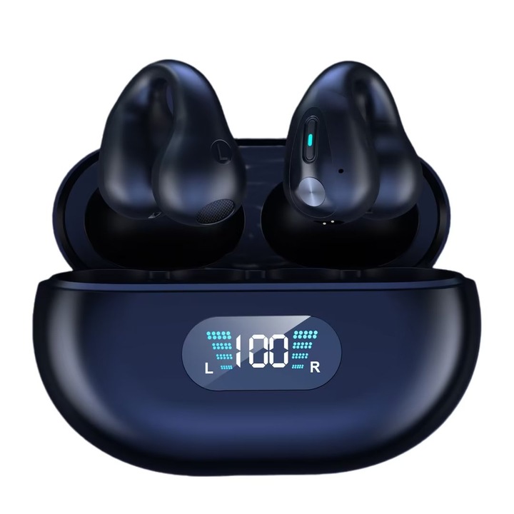 Vezeték nélküli fülhallgató, Bluetooth 5.3, HD hívás, dupla mikrofon, 500 mAh, kék