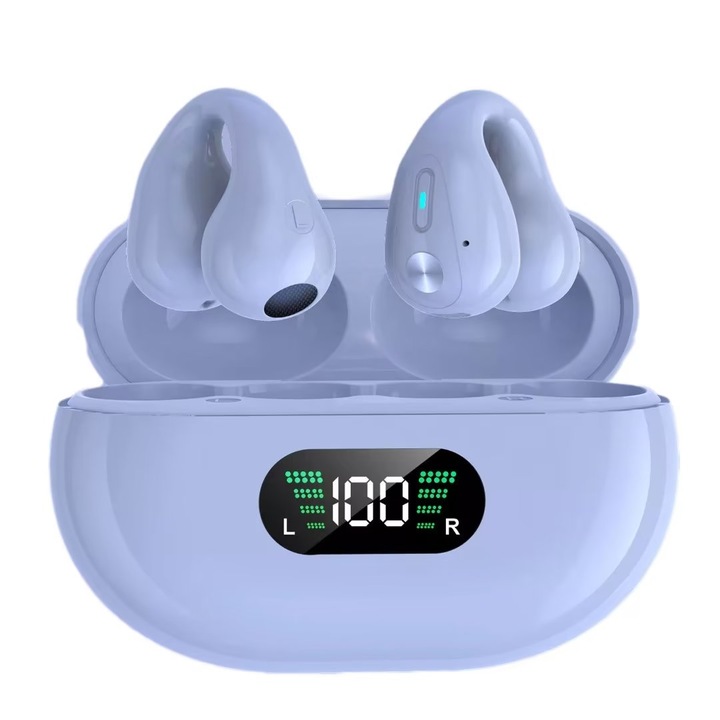 Vezeték nélküli fejhallgató, Bluetooth 5.3, HD hívás, dupla mikrofon, 500 mAh, világoslila