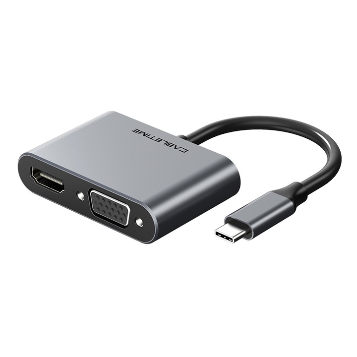 Adaptor, Cabletime, USB-C /HDMI/VGA, 0.15 m, Gri