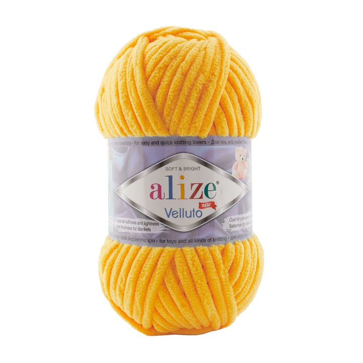 Fir Textil Alize Velluto 216, pentru crosetat si tricotat, acril, galben, 68 m