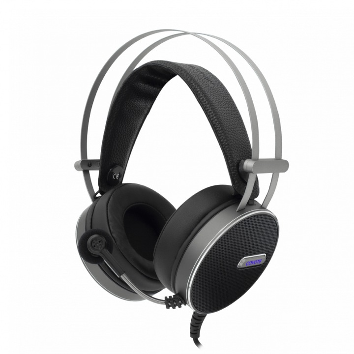 Casti gaming, White Shark, Coyote, cu fir, microfon, mufa 2x3.5 + USB, Negru/Argintiu
