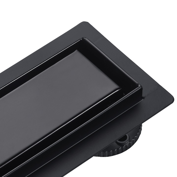 Rigola de dus, Balneo, BASIC DRAIN, 60 cm, negru, otel inoxidabil, panou cu doua fete, kit de montaj intreg, picioare reglabile, instalare scazuta 52 mm