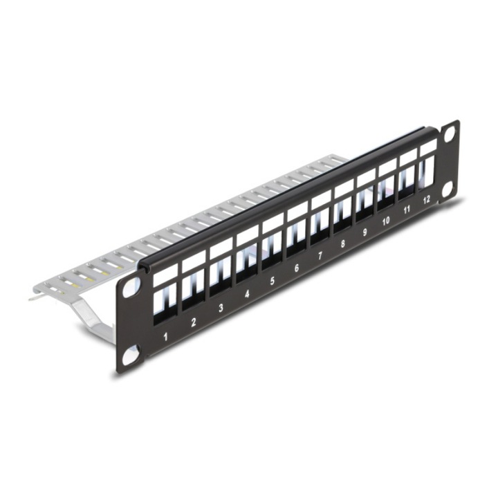 Delock 10 Keystone patch panel 12 porttal és tehermentesítővel 1U fekete (DL-66874)